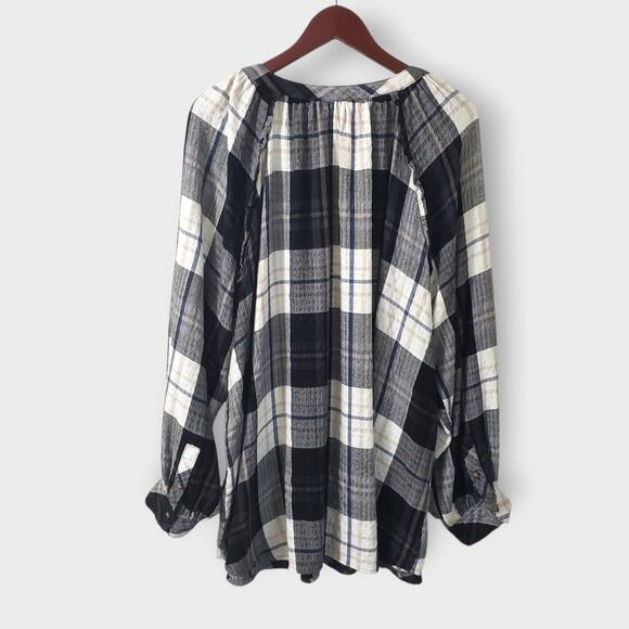 Caffe Marrakesh 3X Plaid Popover Tunic Top Crinkle Texture Pocket Stretch - Picture 4 of 11